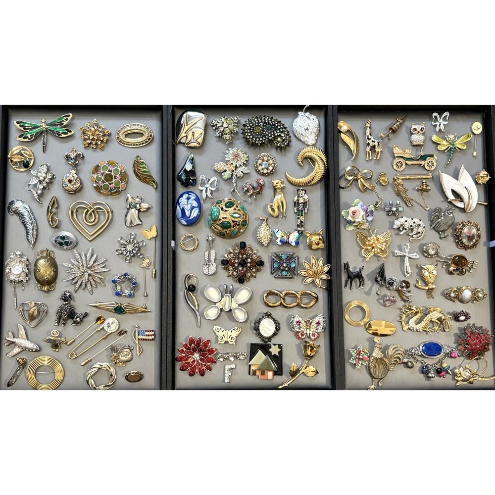 Vintage to Modern Lot Mixed Metal Rhinestone Crystal Brooch Pin Some Signed